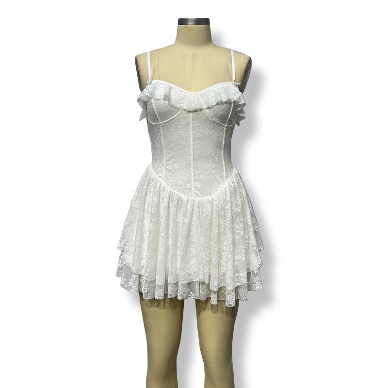 Damen Verspieltes Spitzenkleid mit Rüschendetails und figurbetonter Silhouette R&B