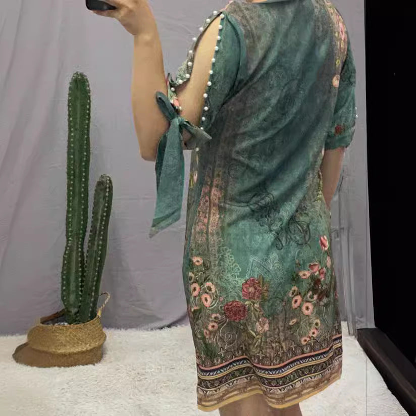 Damen Kleid mit floralen Mustern und offenen Schulterdetails R&B