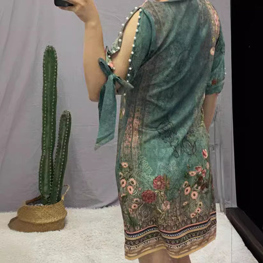Damen Sommerkleid mit floralen Motiven und schulterfreiem Design R&B