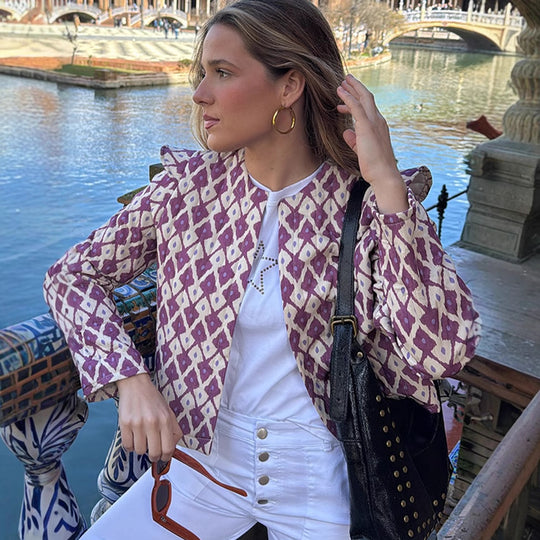 Damen modische Jacke mit Volant und stilvollem Muster R&B