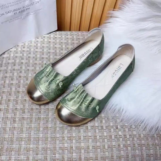 Damen Ballerinas mit modischem Falten-Design und glänzender Zehenkappe R&B