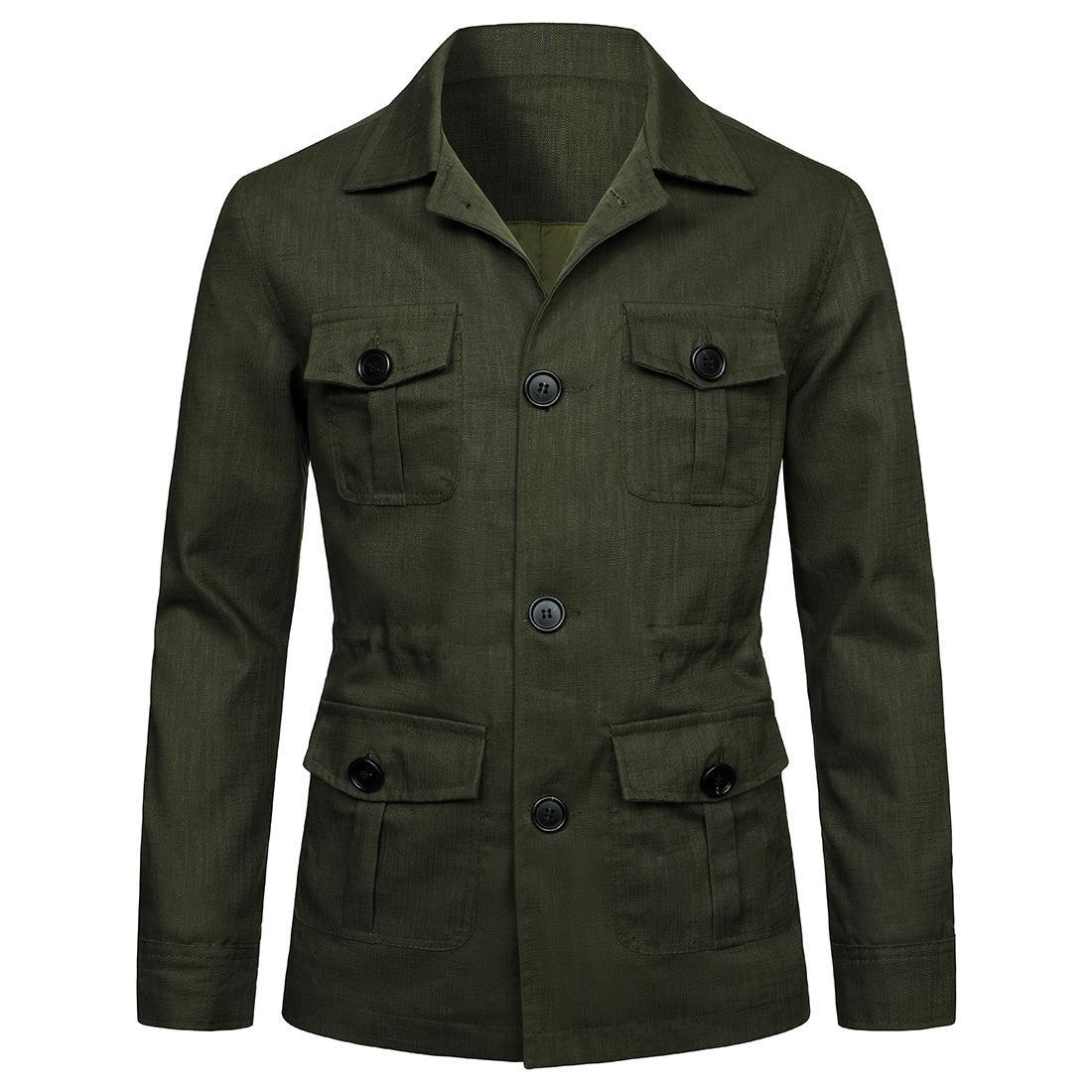Herren nan Utility-Jacke aus Leinen mit vier aufgesetzten Taschen und taillierter Silhouette R&B