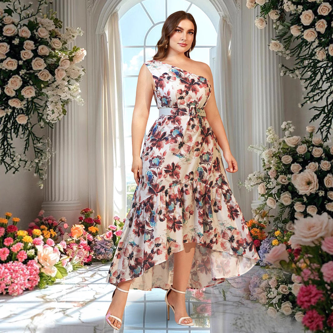 Damen A-Linien Maxikleid mit asymmetrischem Saum und floralem Design R&B