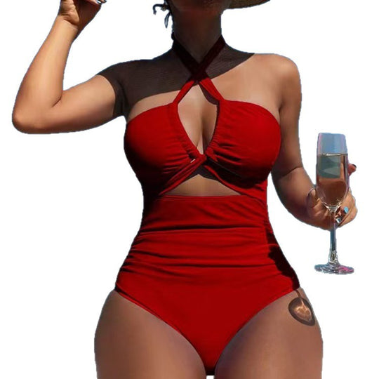 Damen Hoch geschnittener Monokini mit raffiniertem Kreuz-Design R&B