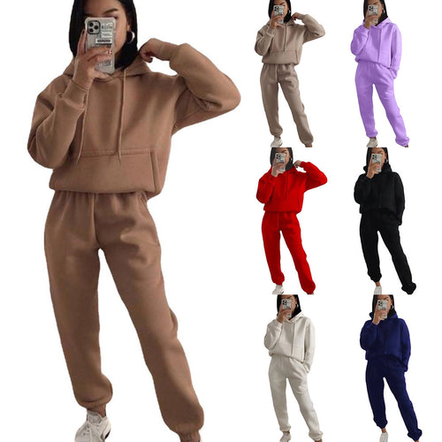 Damen Komfortabler Fleece Hoodie und Jogginghose Set R&B