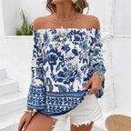 Damen Off-Shoulder Bluse mit floralem Muster und Rüschendetails R&B
