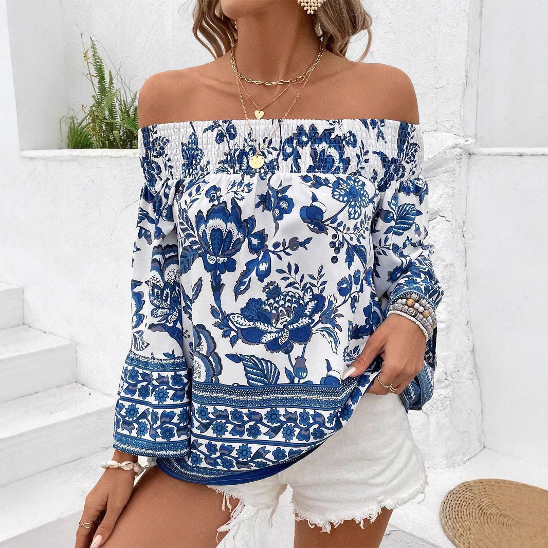 Damen Off-Shoulder Bluse mit floralem Muster und Rüschendetails R&B