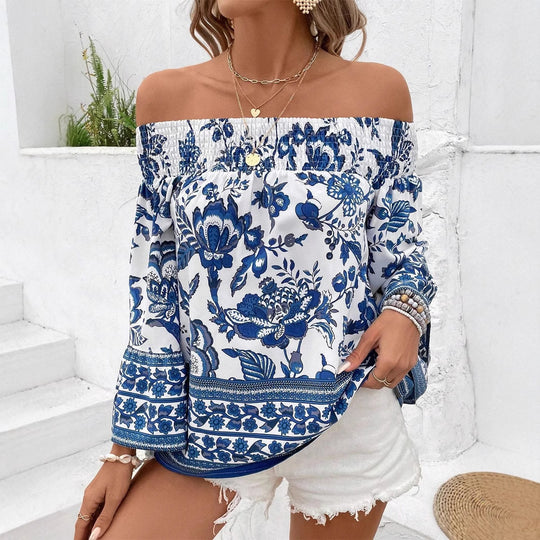 Damen Off-Shoulder Bluse mit floralem Muster und Rüschendetails R&B