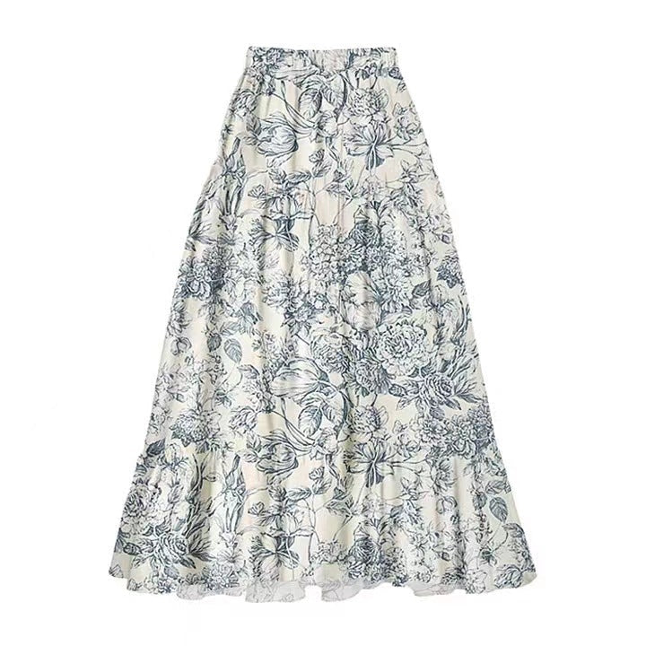 Damen Maxirock mit floralen Mustern und voluminösem Schnitt R&B