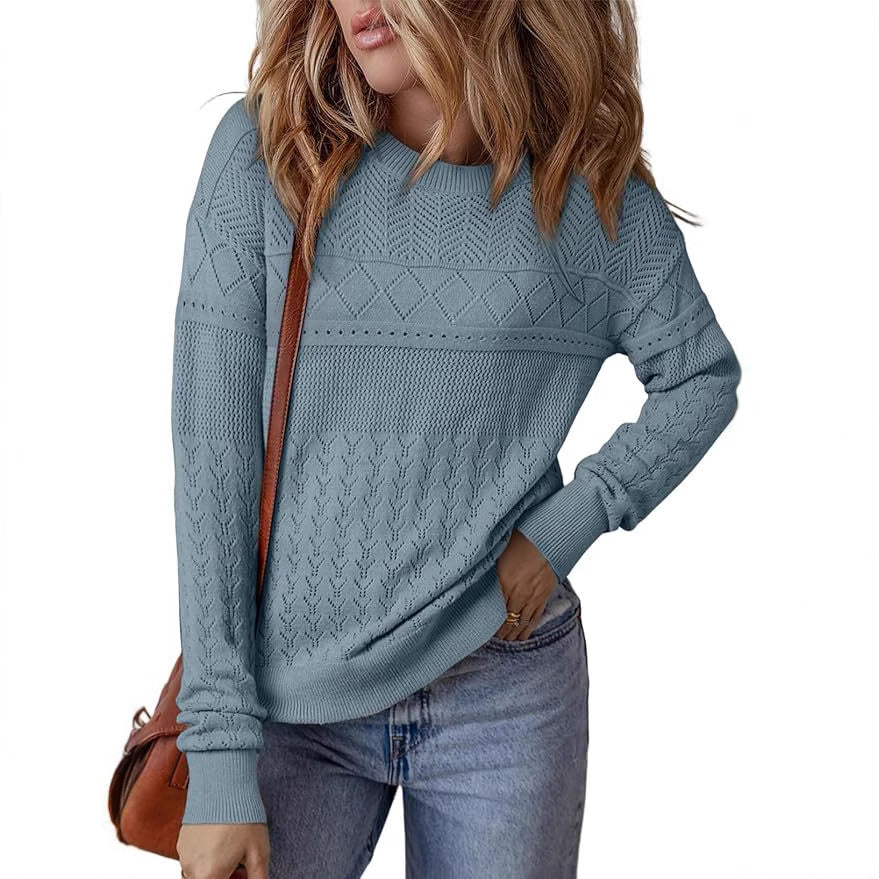 Damen Strickpullover mit strukturiertem Muster und Rundhalsausschnitt R&B