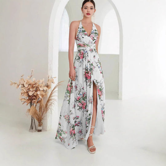Damen Maxikleid mit hochgeschlossenem Ausschnitt und seitlichem Schlitz R&B