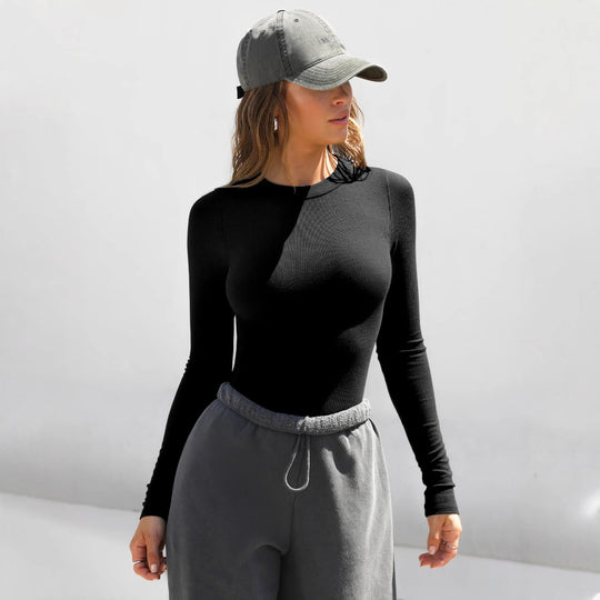 Damen Langarm-Ripp-Top mit figurbetontem Schnitt R&B