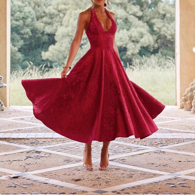 Damen Elegantes Halterneck-Ballkleid mit fließendem Rock R&B