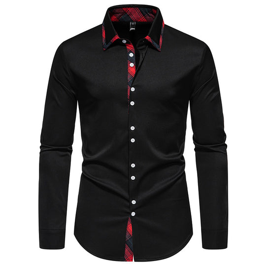 Herren elegantes Langarmhemd mit kreativem Kragen und kontrastierenden Details R&B