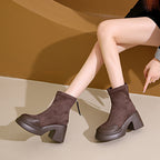 Damen modische Ankle Boots mit hohem Blockabsatz und Reißverschluss R&B