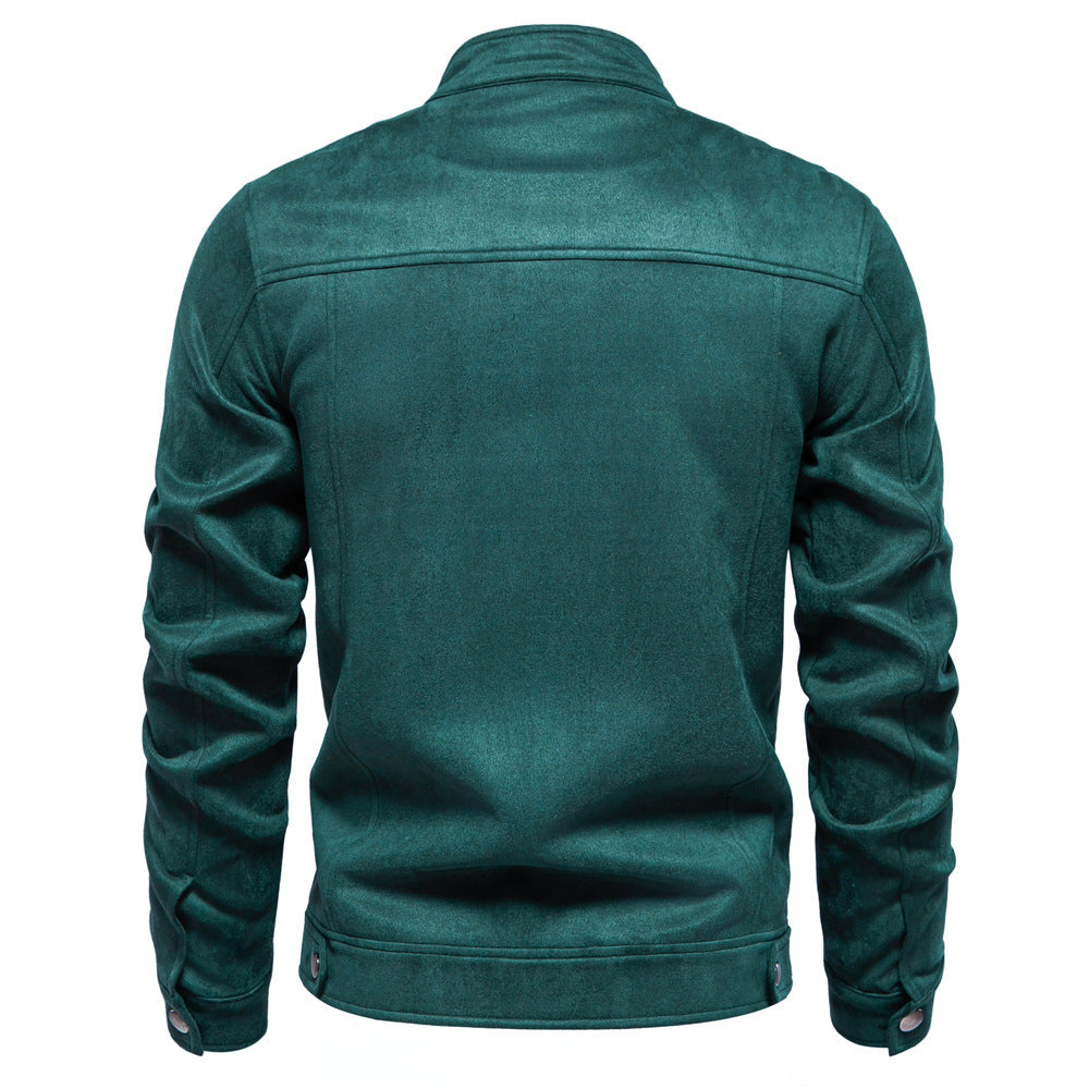 Herren nan Velourslederjacke mit Stehkragen, schmaler Passform und Reißverschlusstaschen R&B