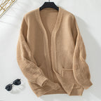 Damen weit geschnittene Strickjacke mit Taschen und strukturiertem Ärmel