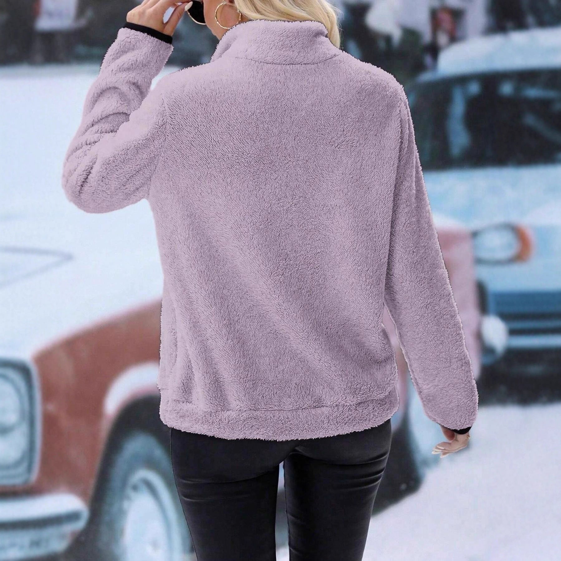 Damen kuscheliger Fleece-Pullover mit Halbzipper und Kängurutasche R&B