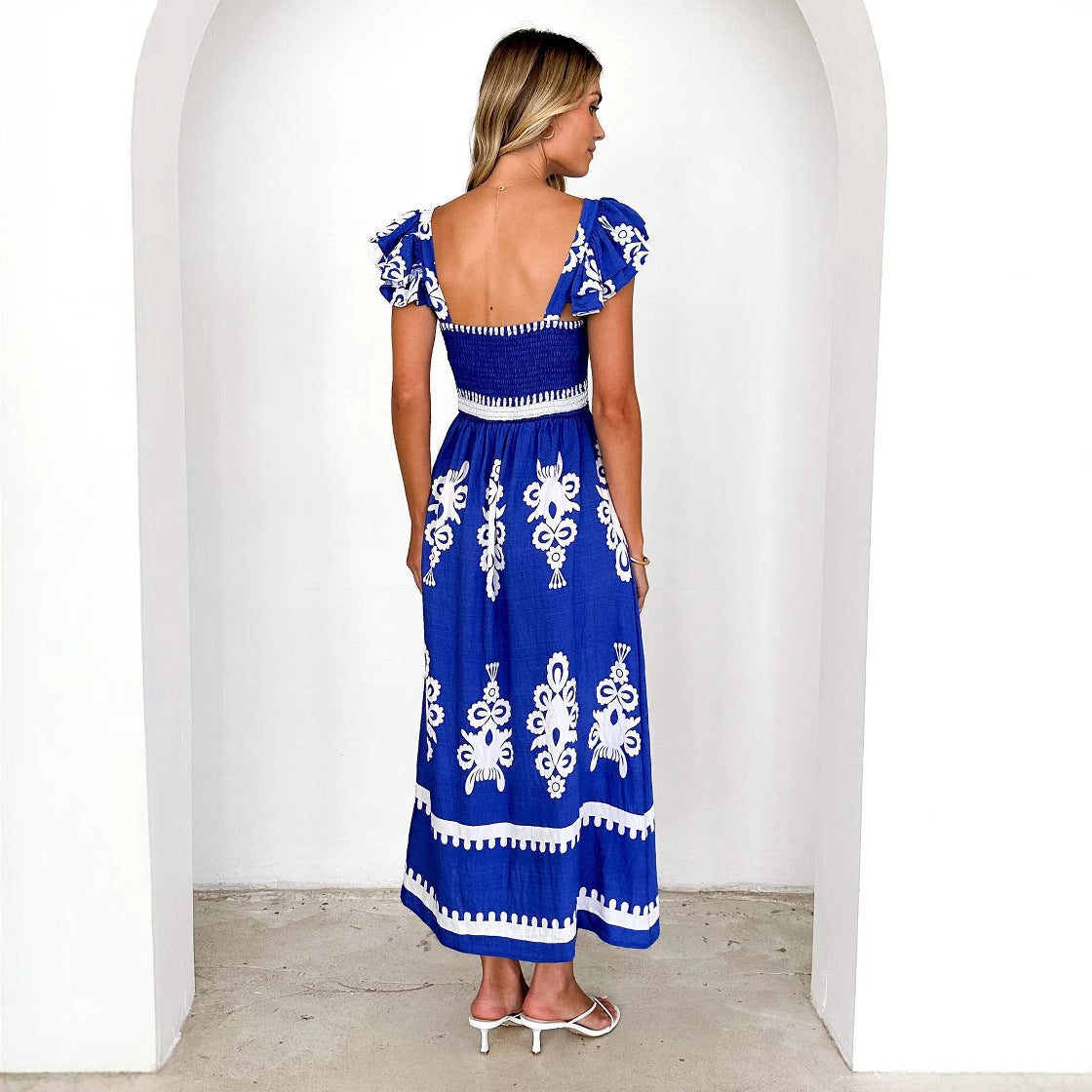 Damen Maxikleid mit verspieltem Rüschendesign und floralem Print R&B