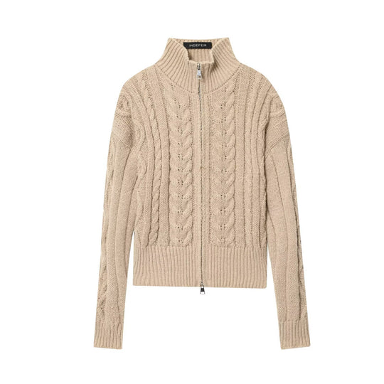 Damen Strickjacke mit Zipper und Stehkragen R&B