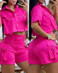 Damen modisches Crop-Top mit High-Waist Shorts R&B