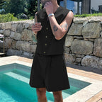 Damen nan elegantes maßgeschneidertes Ensemble mit taillierter Weste und hochtaillierten Shorts R&B