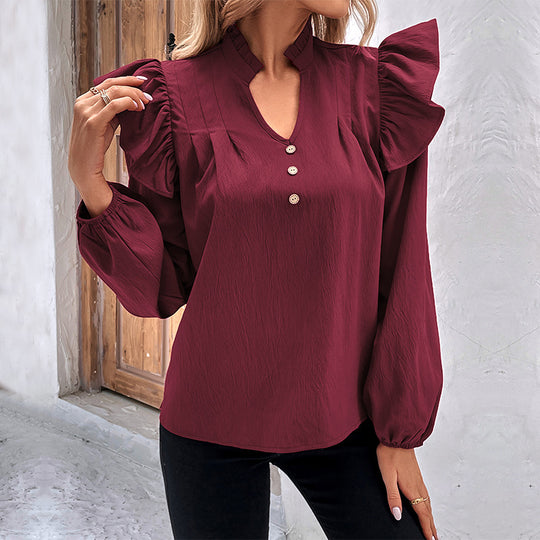 Damen Bluse mit Rüschendetails und Knopfverschluss R&B
