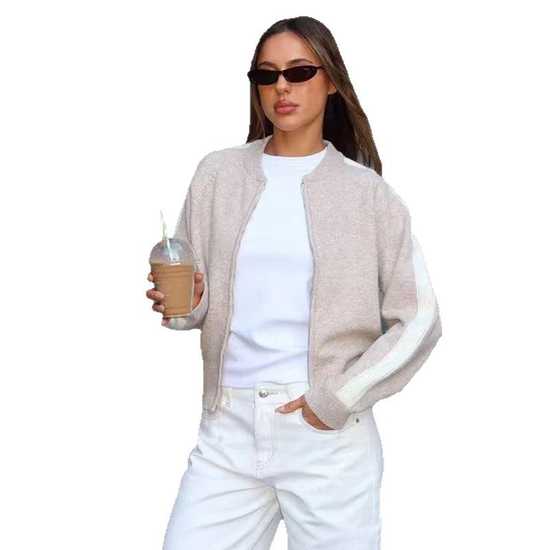 Damen sportlicher Strickpullover mit modischem Streifenmuster R&B