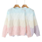 Damen Strickpullover mit modernem Wellenmuster und sanften Farbverläufen R&B