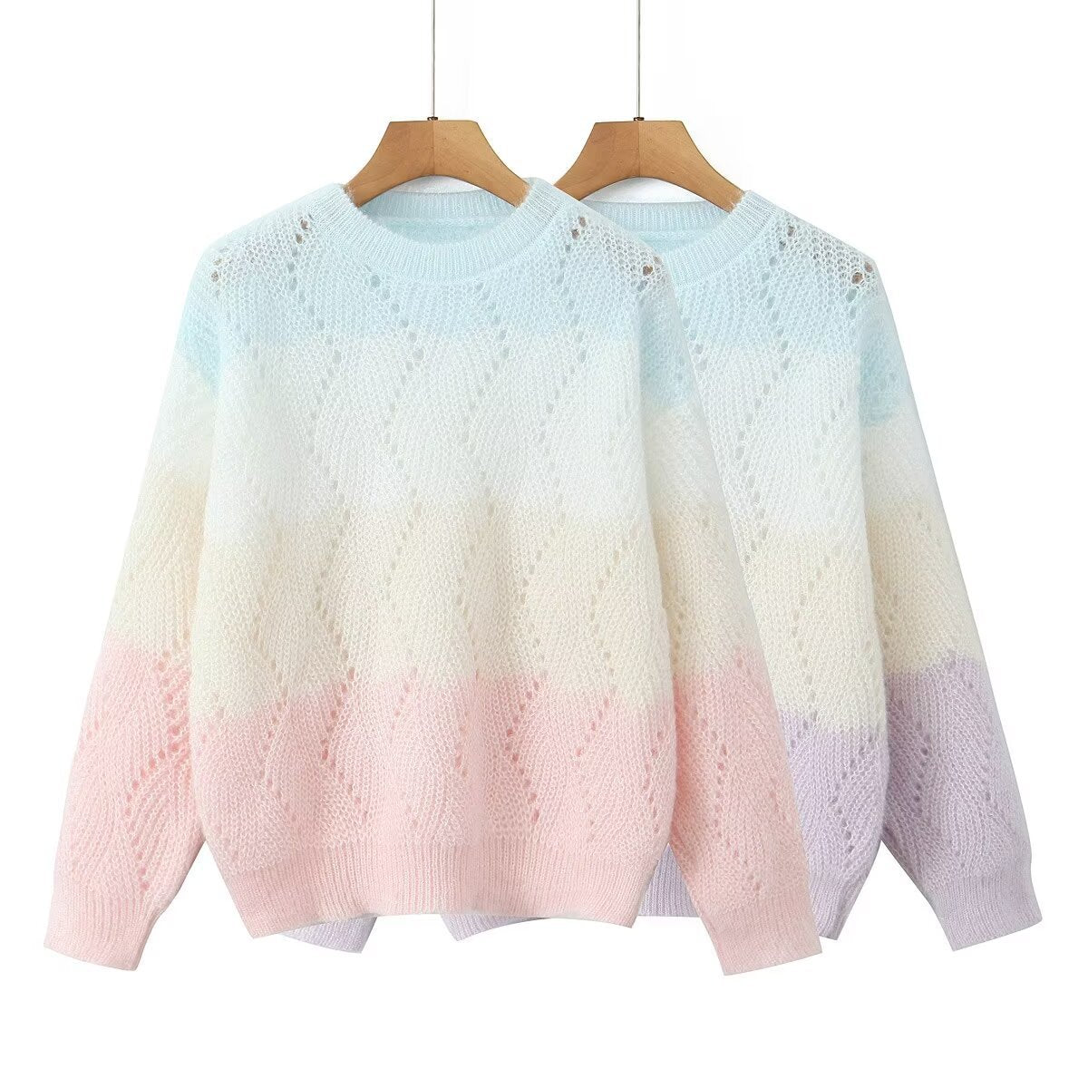 Damen Strickpullover mit modernem Wellenmuster und sanften Farbverläufen R&B