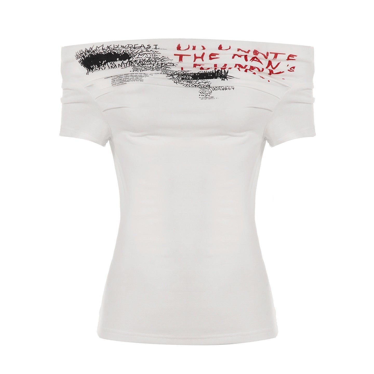 Damen Off-Shoulder T-Shirt mit künstlerischem Druck und figurbetontem Schnitt R&B