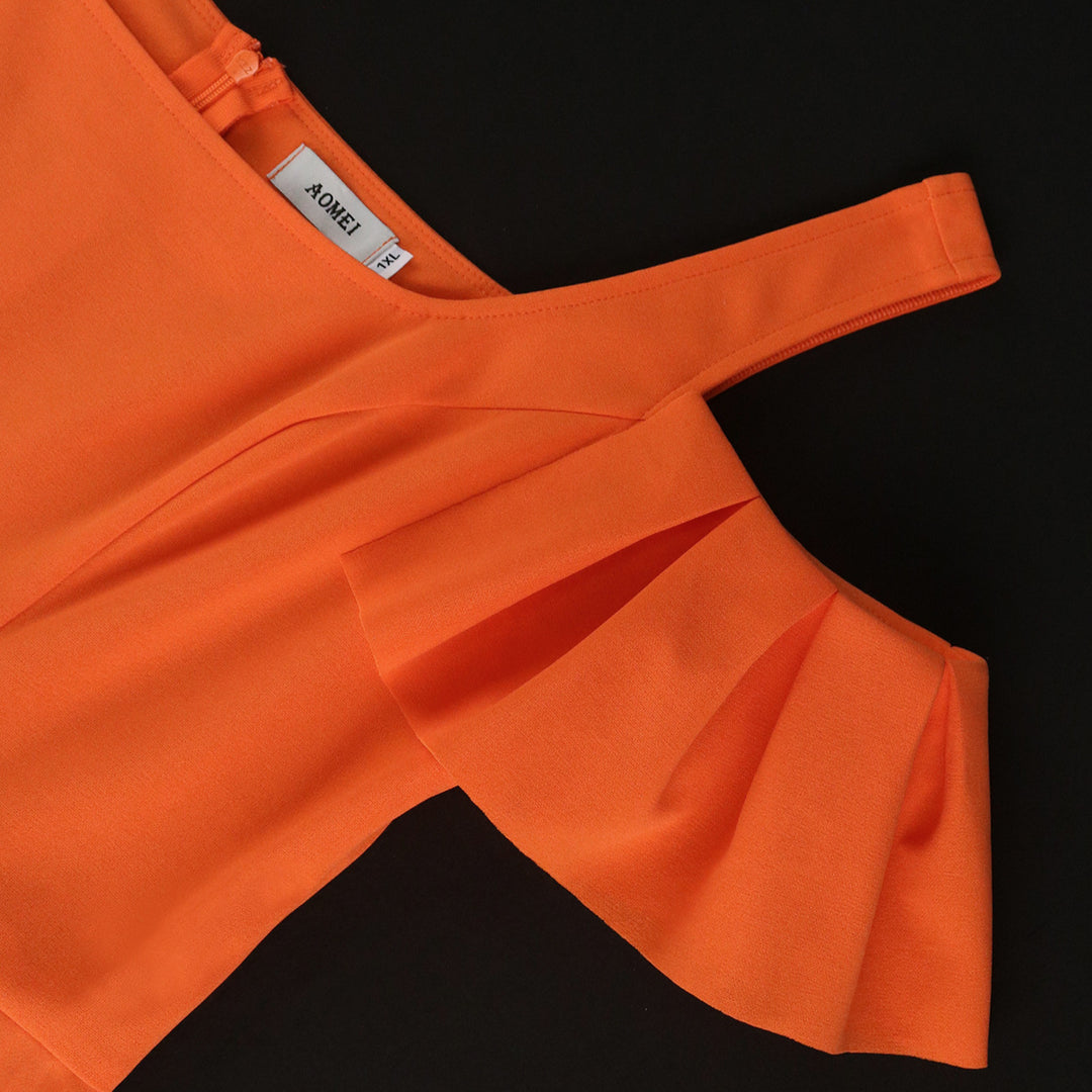 Damen plissiertes Kleid mit schulterfreien Rüschen R&B