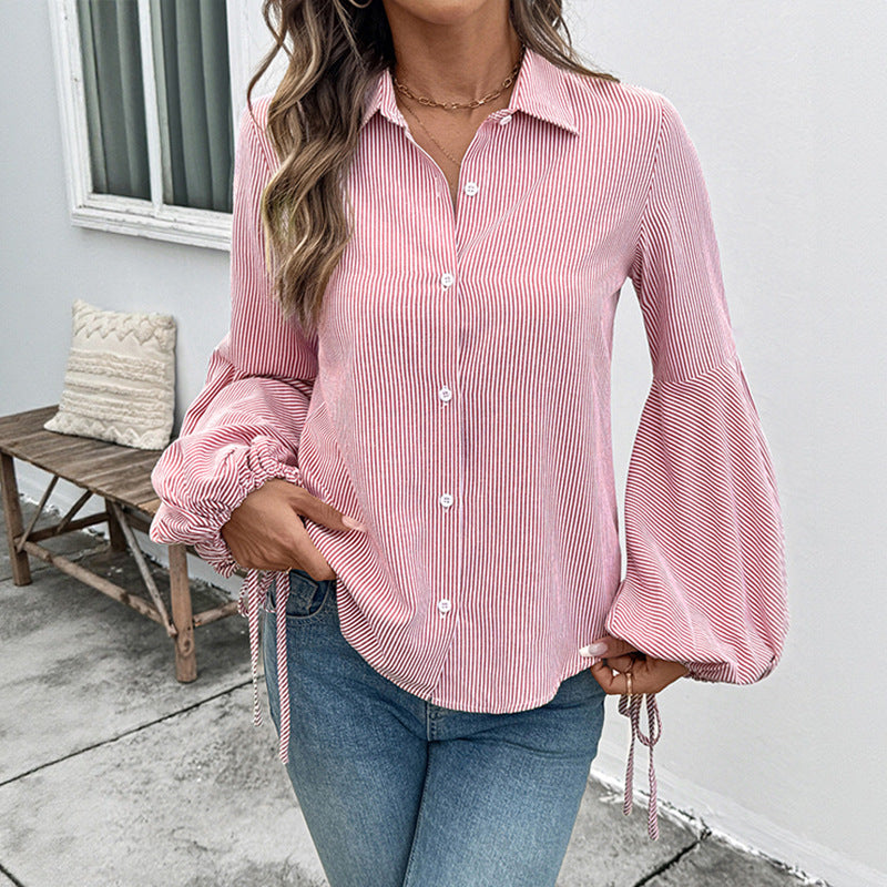 Damen Bluse mit voluminösen Ärmeln und gestreiftem Design R&B