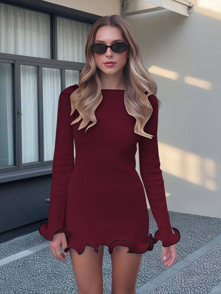 Damen Elegantes Minikleid mit skulpturalen Volantärmeln und figurbetontem Schnitt R&B