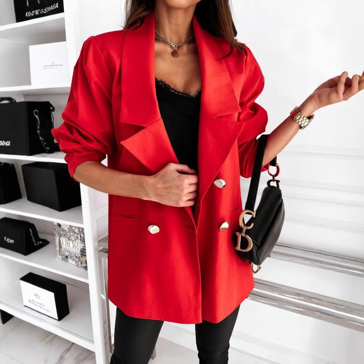 Damen eleganter Oversize-Blazer mit Taschen und Knopfdetails R&B