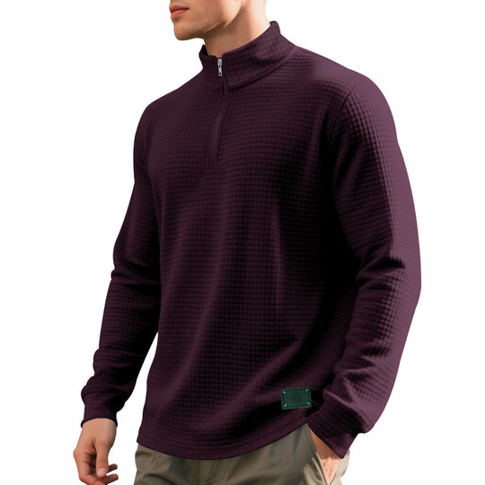 Herren nan leichter Waffelstrick-Pullover mit kurzem Kragenreißverschluss und gerundetem Saum R&B