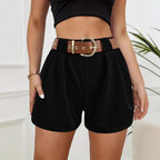 Damen elegante High-Waist Shorts mit dekorativem Gürtel R&B
