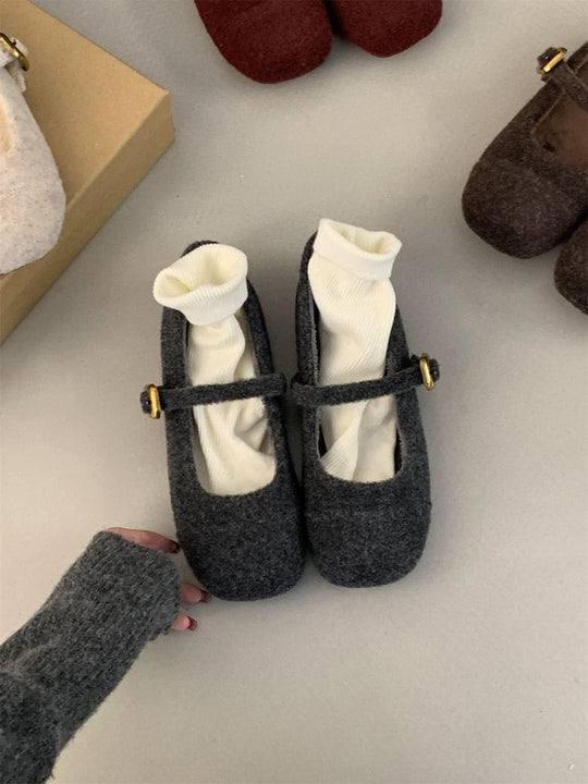 Damen elegante Filz-Ballerinas mit dekorativem Riemchen R&B