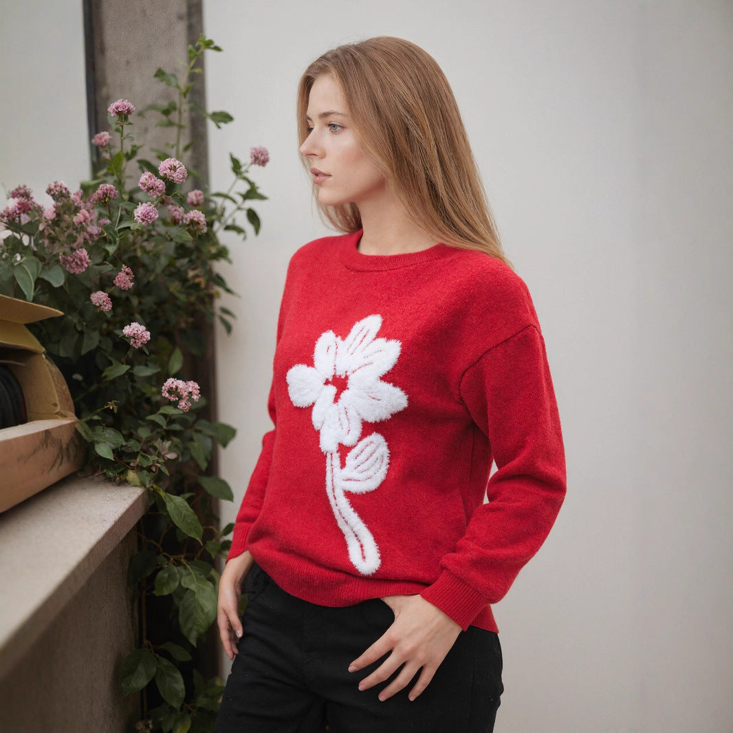 Damen Pullover mit floralem Reliefmuster und weichem Material R&B