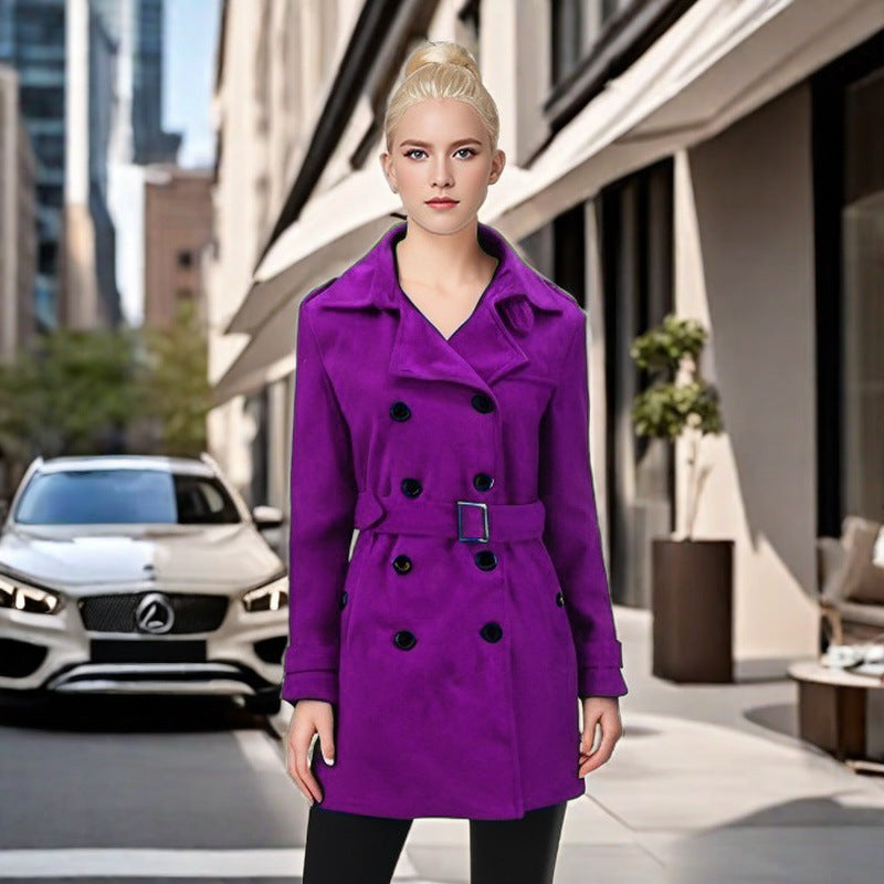 Damen Eleganter Trenchcoat mit Gürtel und kontrastierenden Knöpfen R&B