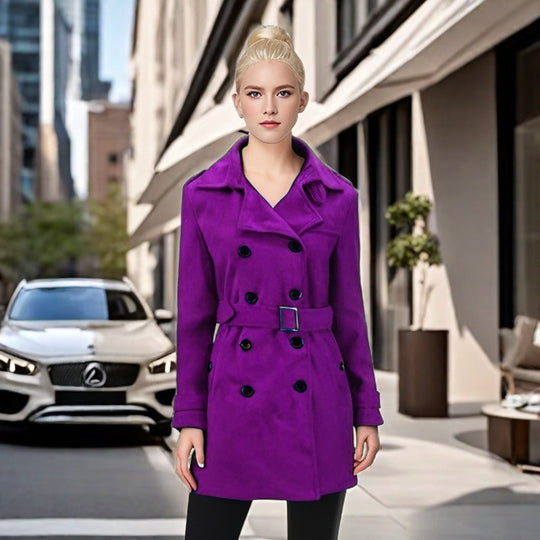 Damen Eleganter Trenchcoat mit Gürtel und kontrastierenden Knöpfen R&B