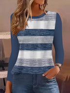 Damen Lässig gestreiftes Langarmshirt mit modischem Schnitt R&B