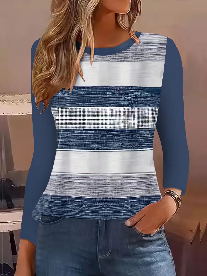 Damen Lässig gestreiftes Langarmshirt mit modischem Schnitt R&B