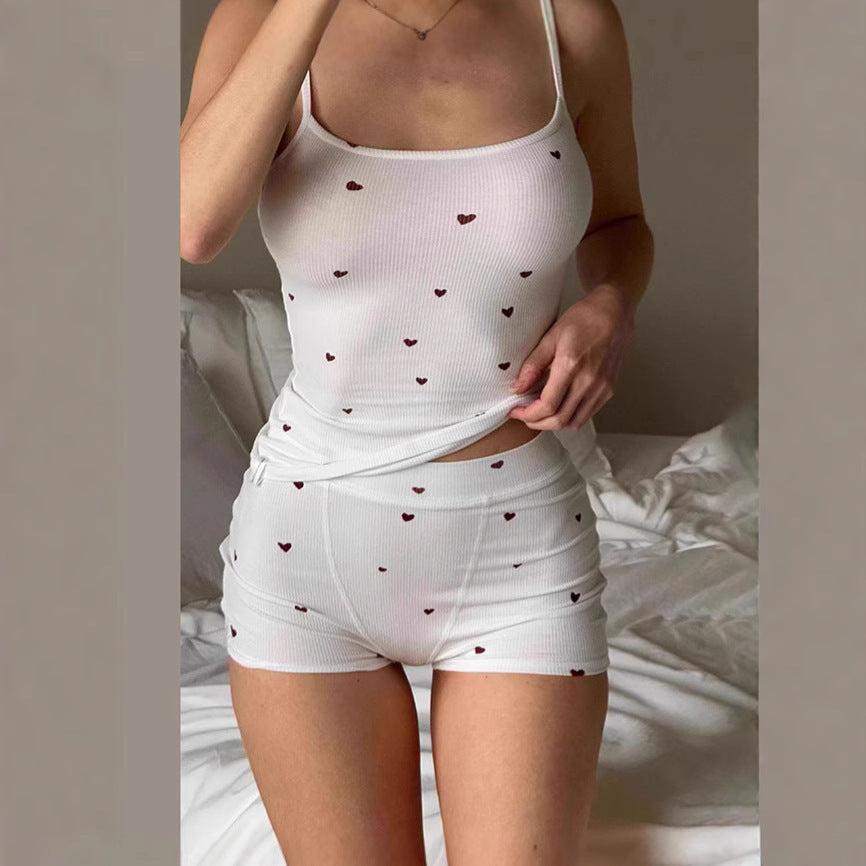 Damen Schlafshorts-Set mit süßem Herzmuster R&B