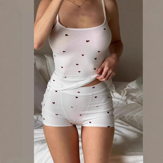 Damen Schlafshorts-Set mit süßem Herzmuster R&B