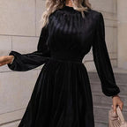 Damen Samtkleid mit hochgeschlossenem Design und eleganten langen Ärmeln R&B