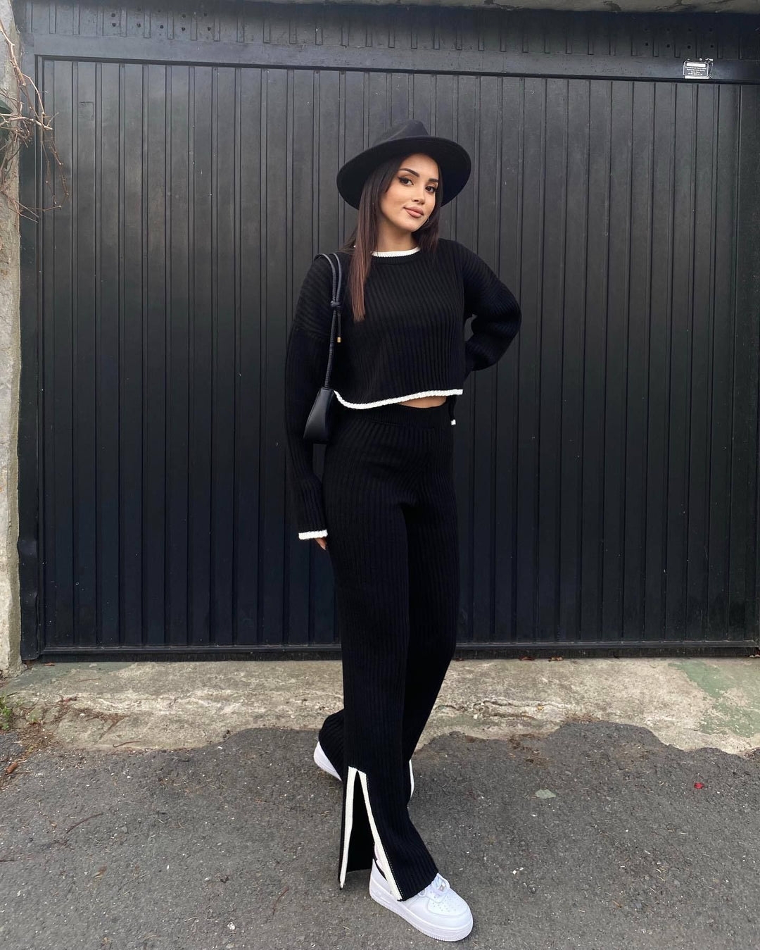 Damen Legere Strick-Set mit hohem Bund und schickem Schlitz R&B