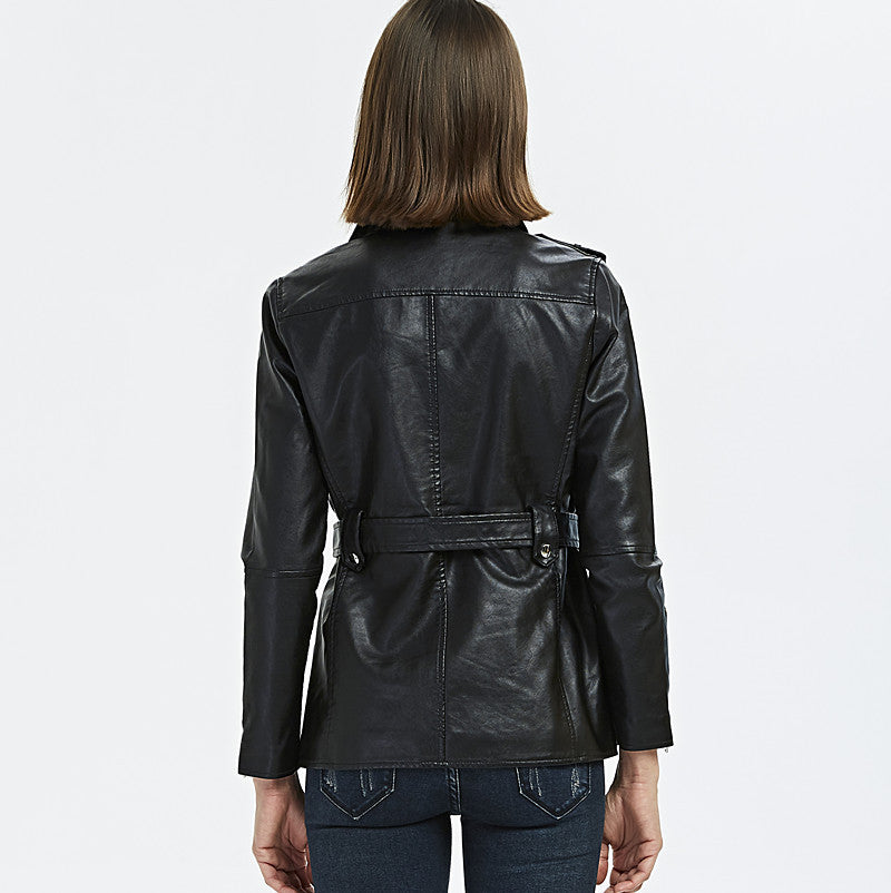 Damen zeitlose Bikerjacke aus Kunstleder mit Gürtel und Reißverschlussdetails R&B