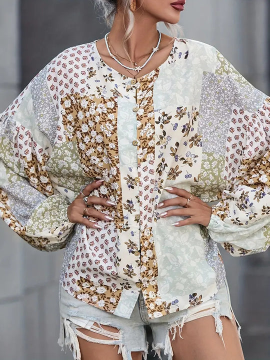 Damen Bluse mit einzigartigem Patchwork-Design R&B