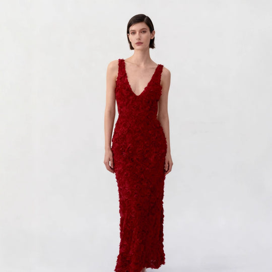 Damen Maxikleid mit opulentem Blumendesign und tiefem V-Ausschnitt R&B